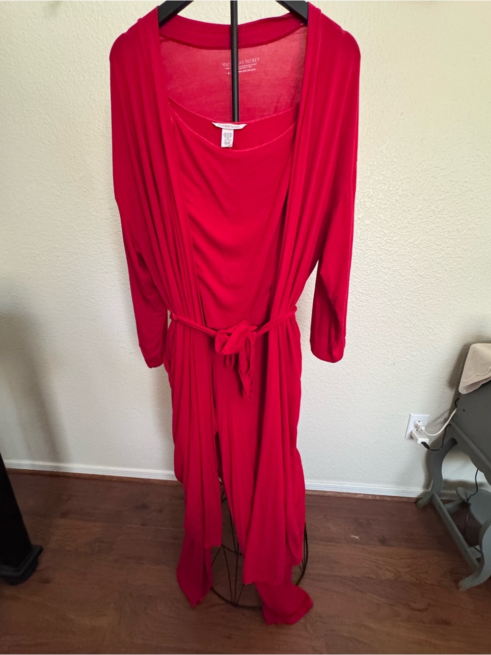 Victoria's Secret Red Long Sleeve Belted Maxi Robe, pant and tank set